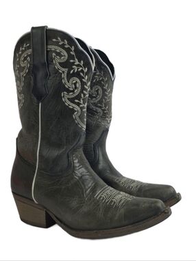 Sterling River Floral Embroidered Grey Western Women's Boot Size 7.5